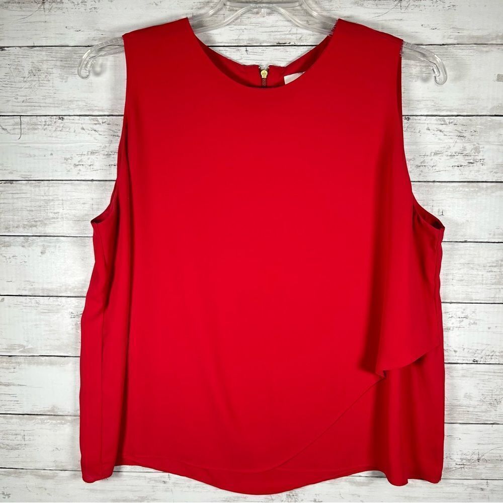 Chico’s Clarissa Crepe Tulip Hem Sleeveless Blouse Tank Red 3P XL